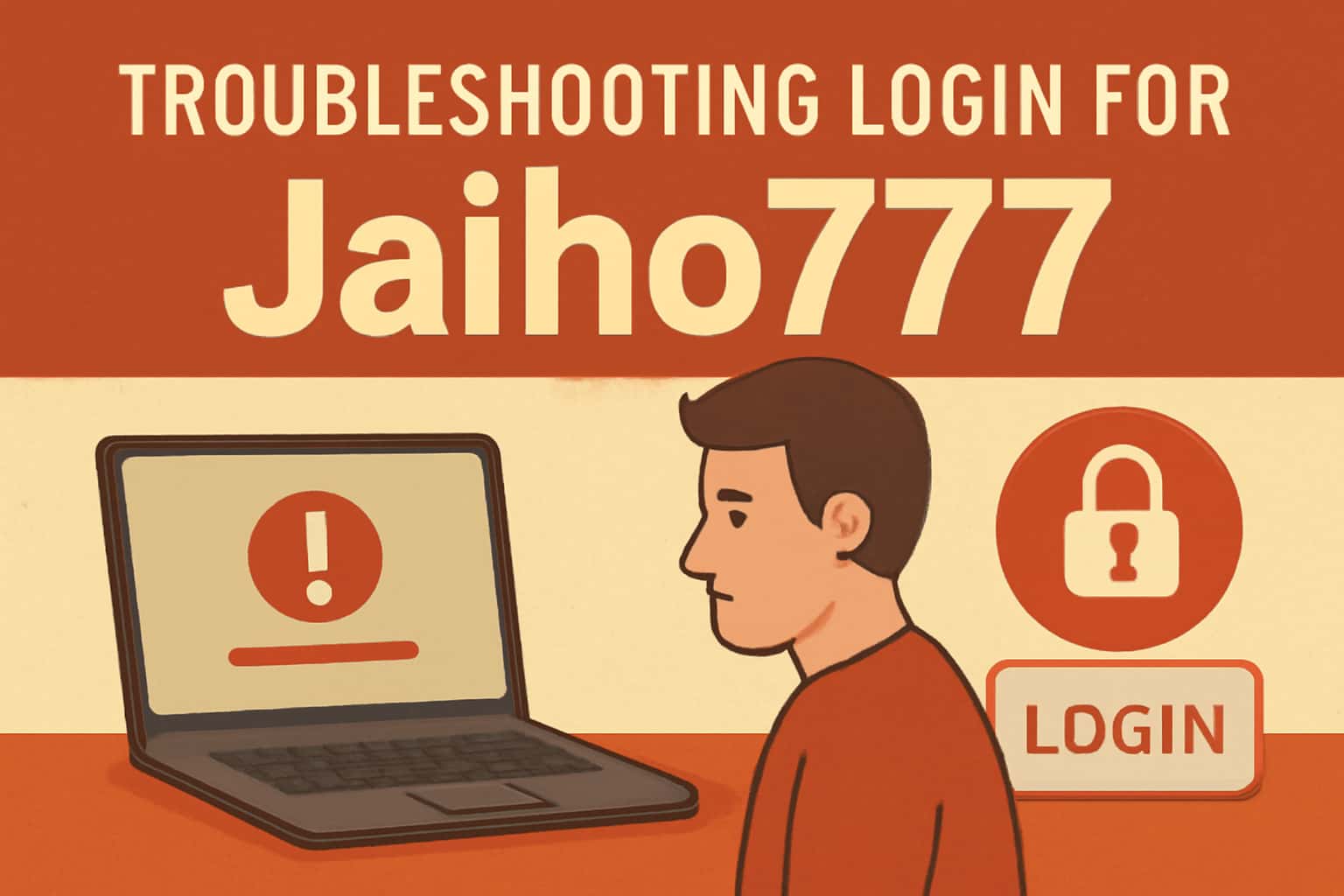 An informative scene illustrating the troubleshooting process for Jaiho777 login issues.